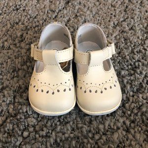 Girls Angel Ecru Leather T Strap Shoes